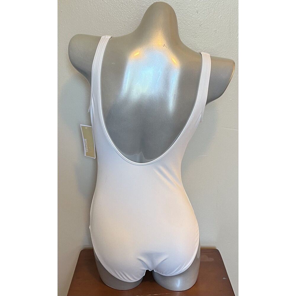 Michael Kors Womens One Piece Swimsuit Size 12 White Lace Up Gold Rivets NEW - Picture 4 of 7